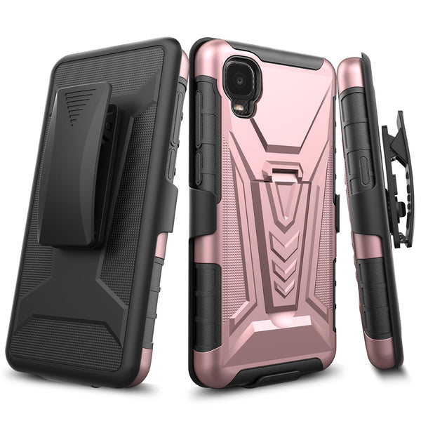 holster kickstand hyhrid phone case for tcl a3 - rose gold - www.coverlabusa.com