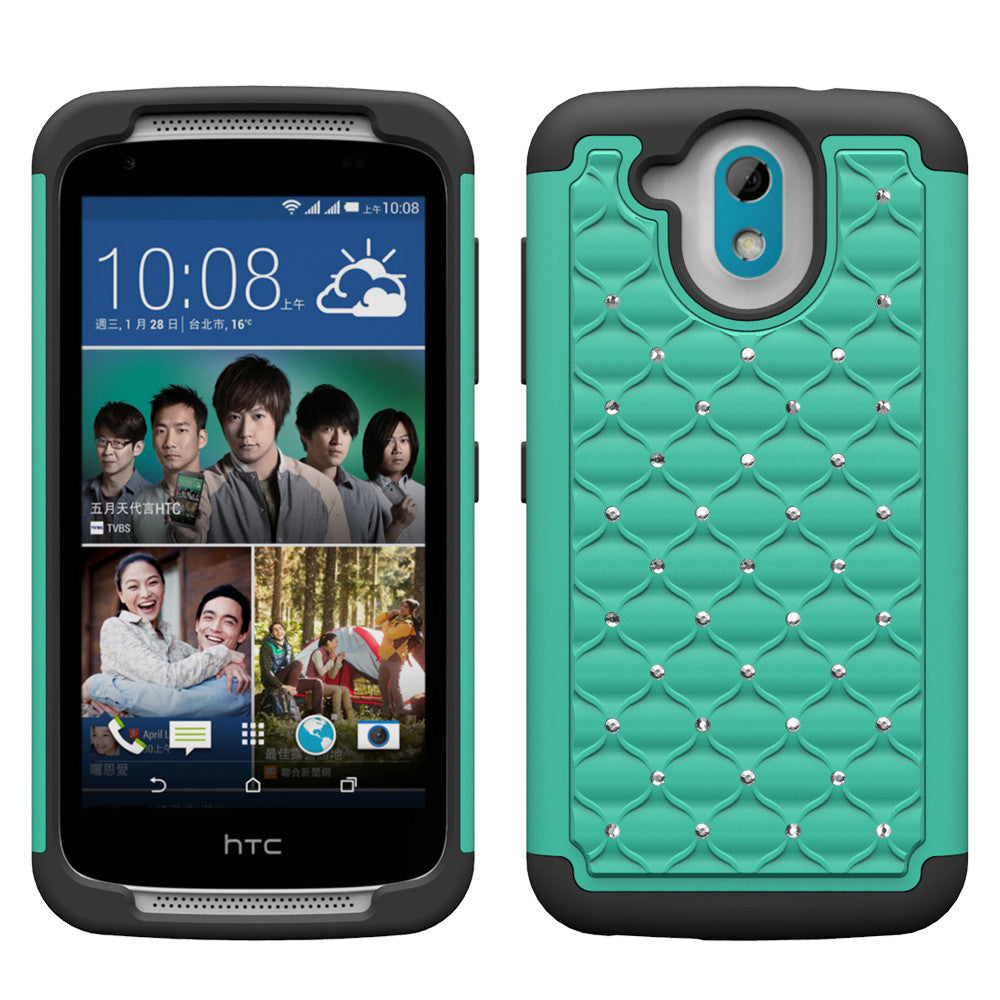 HTC Desire 526 Rhinestone Case - Teal/Black - www.coverlabusa.com
