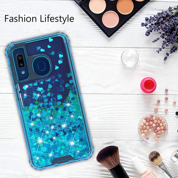 hard clear glitter phone case for samsung galaxy a20 - teal - www.coverlabusa.com