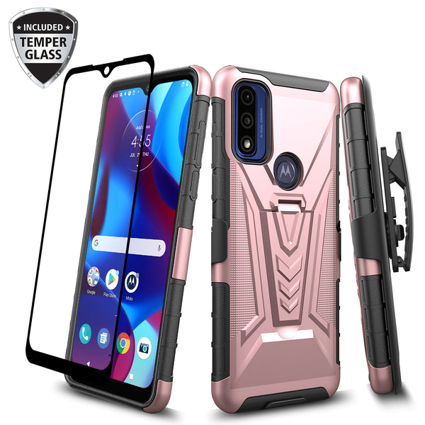 holster kickstand hyhrid phone case for motorola moto g pure - rose gold - www.coverlabusa.com