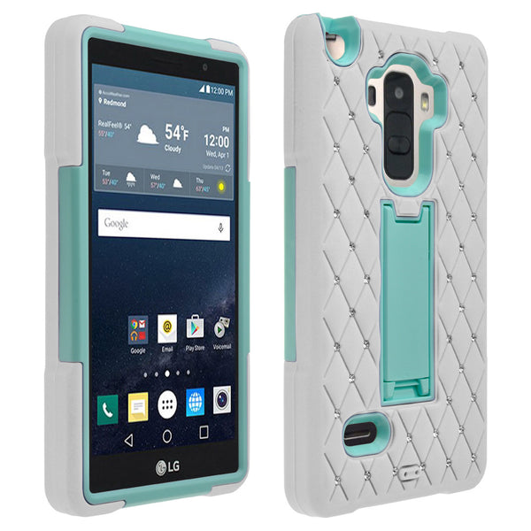 LG G Stylo hybrid diamond case - white/teal - www.coverlabusa.com