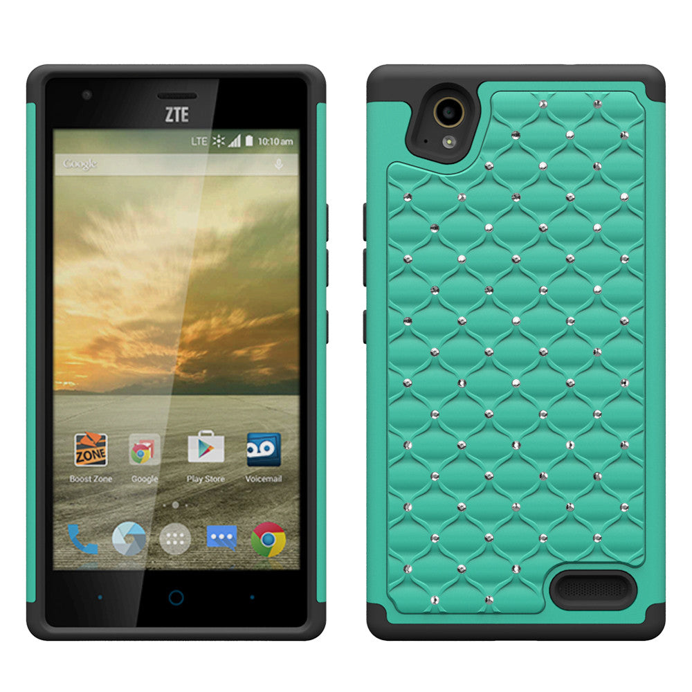 ZTE Warp Elite Rhinestone Case - Teal/Black - www.coverlabusa.com