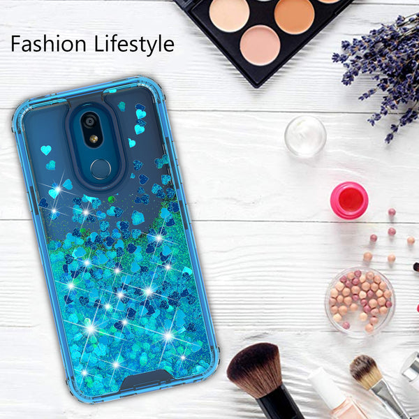 hard clear glitter phone case for lg aristo 4 plus - teal - www.coverlabusa.com
