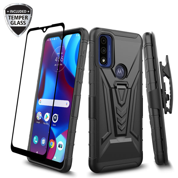 holster kickstand hyhrid phone case for motorola moto g pure - black - www.coverlabusa.com