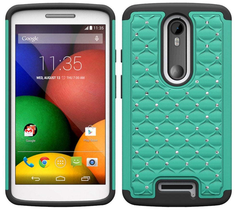 Motorola Droid Turbo 2 Case | Moto X Force Case | Kinzie Bounce Rhinestone Case - teal black - www.coverlabusa.com