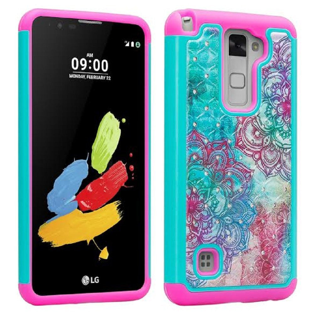 lg stylo 2 diamond hybrid case - teal flower - www.coverlabusa.com