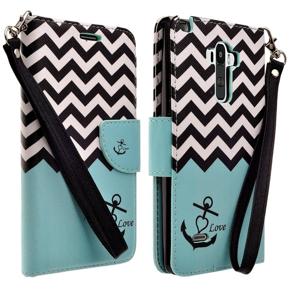 LG G Stylo Case, LG G Vista 2 Case Leather Wallet Case - Teal Anchor - www.coverlabusa.com