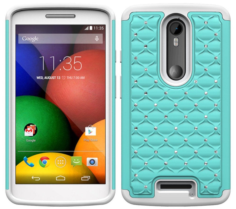 Motorola Droid Turbo 2 Case | Moto X Force Case | Kinzie Bounce Rhinestone Case - teal white - www.coverlabusa.com