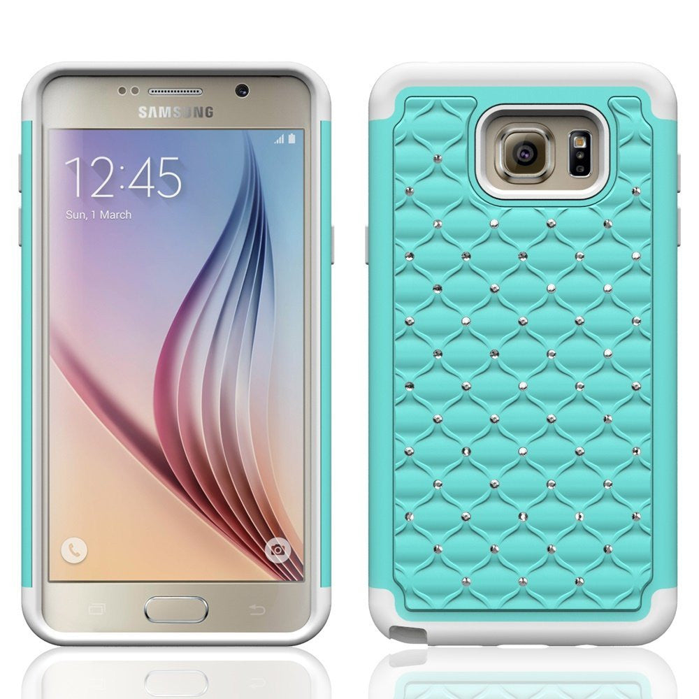 S6 Edge case crystal rhinestone hybrid case - teal / white - www.coverlabusa.com
