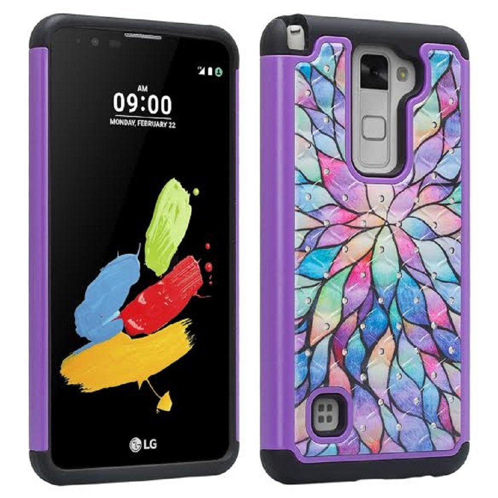 lg stylo 2 diamond hybrid case - rainbow flower - www.coverlabusa.com