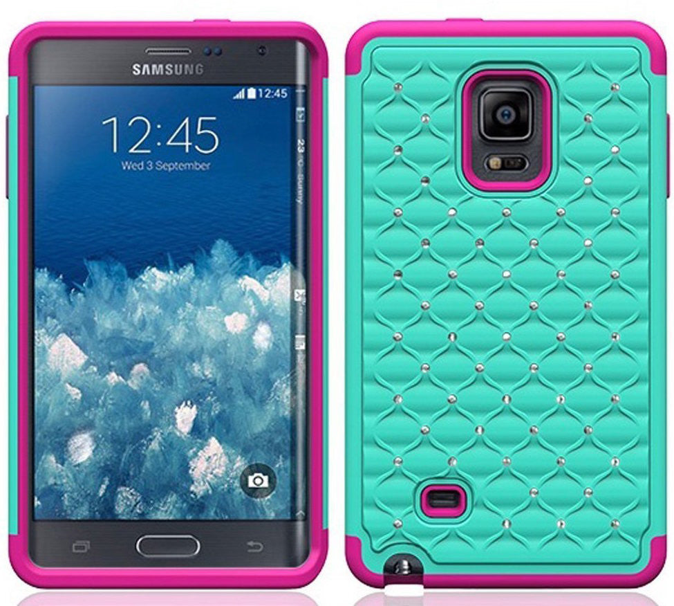 samsung galaxy note rhinestone case - teal/hot pink - www.coverlabusa.com