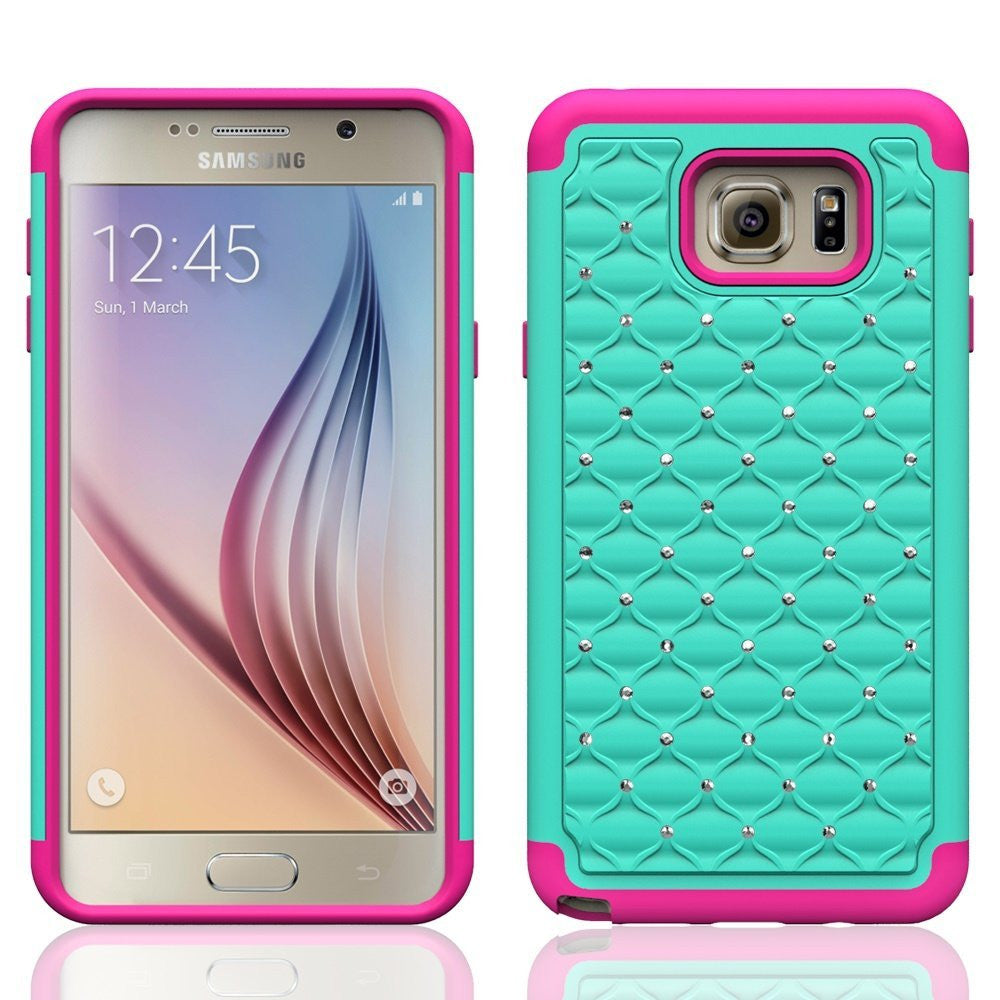 samsung note 5 case - diamond hybrid - teal hot pink - www.coverlabusa.com