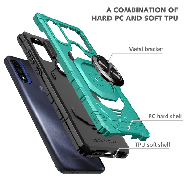 ring kickstand hyhrid phone case for motorola moto g pure - teal - www.coverlabusa.com