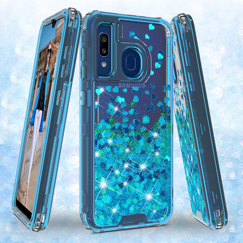 hard clear glitter phone case for samsung galaxy a20 - teal - www.coverlabusa.com
