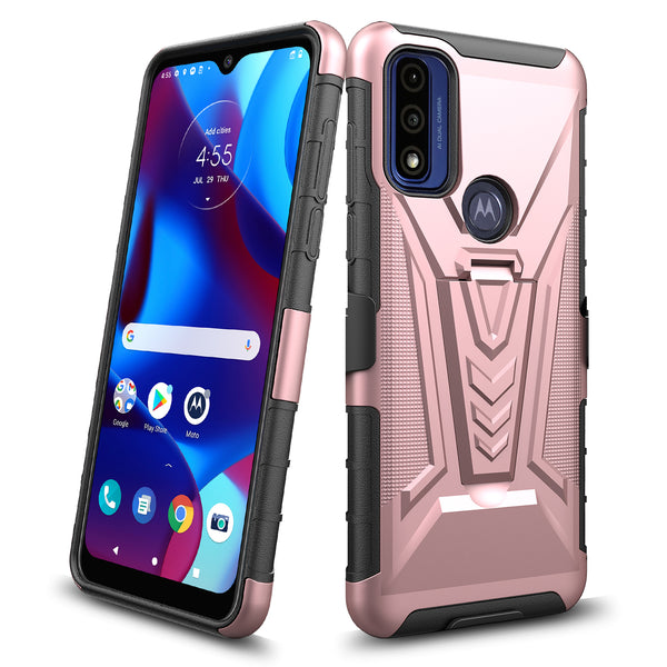 holster kickstand hyhrid phone case for motorola moto g pure - rose gold - www.coverlabusa.com