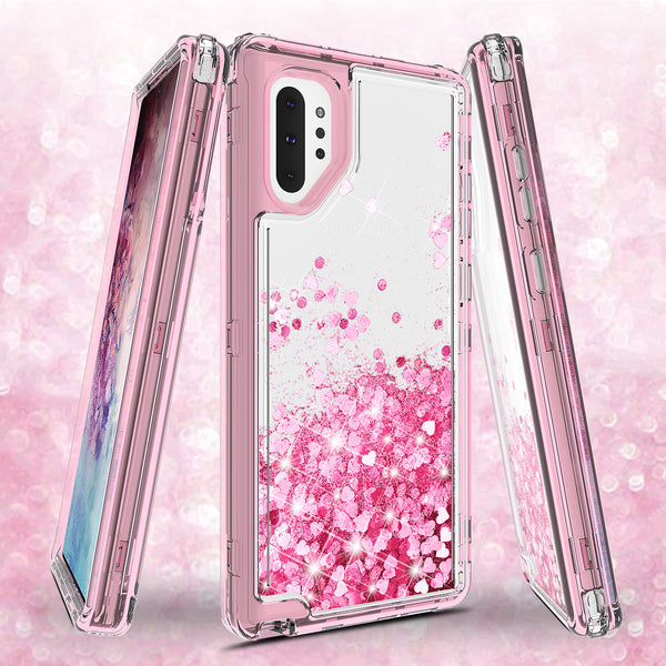 hard clear glitter phone case for samsung galaxy note 10 plus - pink - www.coverlabusa.com