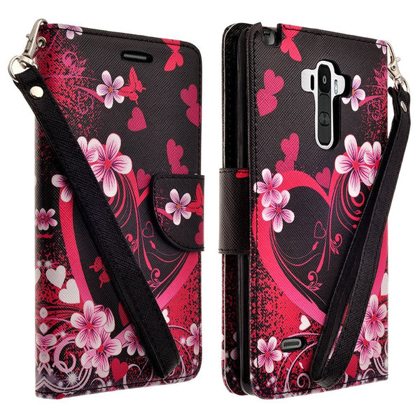 LG G Stylo Case, LG G Vista 2 Case Leather Wallet Case - Heart Butterflies - www.coverlabusa.com