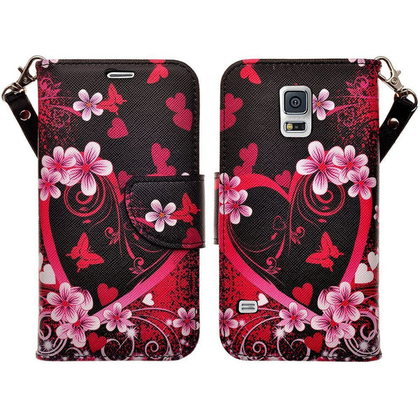 samsung galaxy S5 leather wallet case - heart butterflies - www.coverlabusa.com