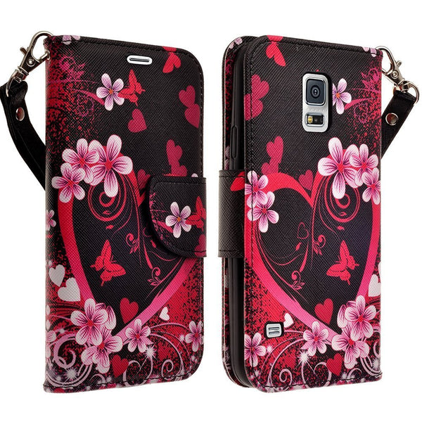 samsung galaxy S5 leather wallet case - heart butterflies - www.coverlabusa.com
