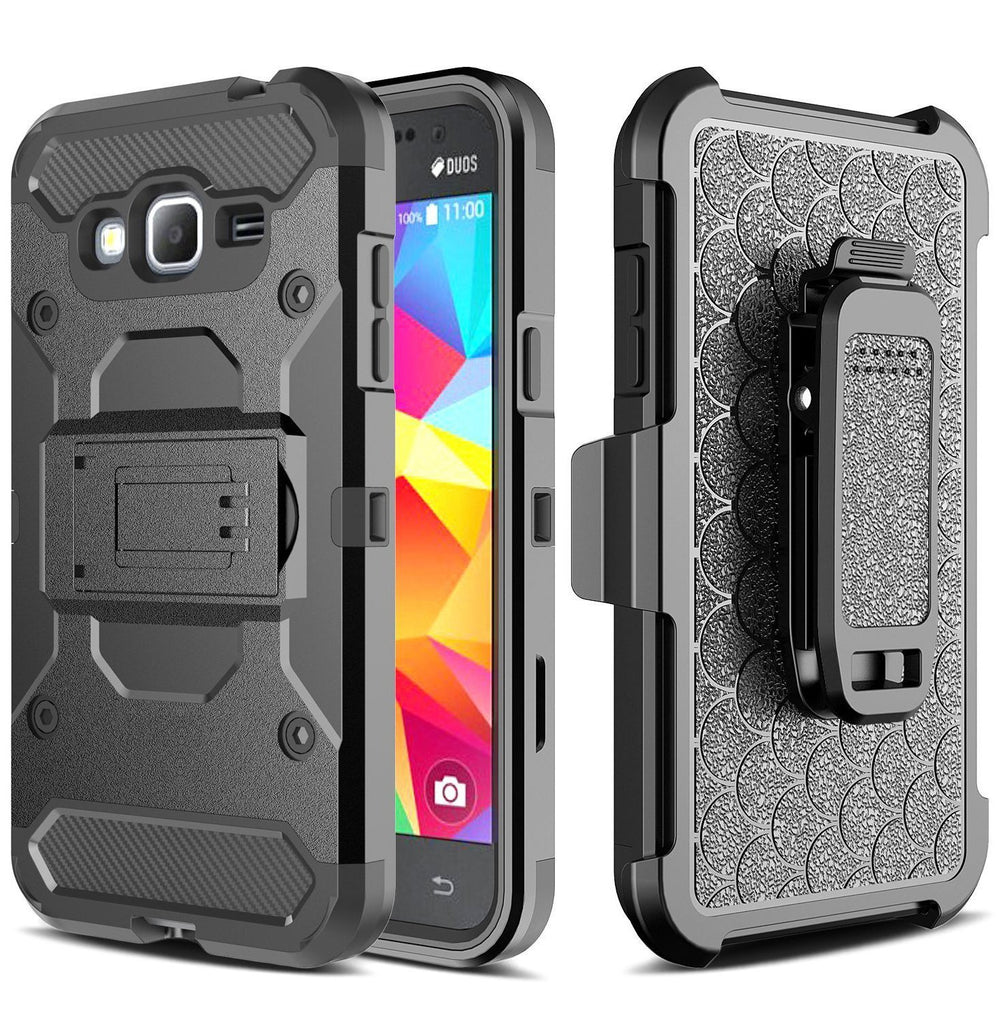 Samsung Galaxy J3, Galaxy Sky, Galaxy Express Prime, Galaxy Sol, Galaxy Amp Prime, J3 V Hybrid Holster Case - BLACK - WWW.COVERLABUSA.COM