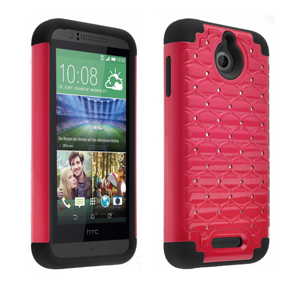 HTC Desire 510 Hybrid Rhinestone Case Cover - Red/Black - www.coverlabusa.com