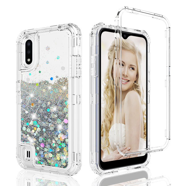 hard clear glitter phone case for samsung galaxy a01 - clear - www.coverlabusa.com