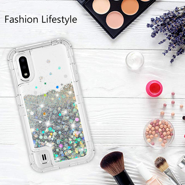 hard clear glitter phone case for samsung galaxy a01 - clear - www.coverlabusa.com