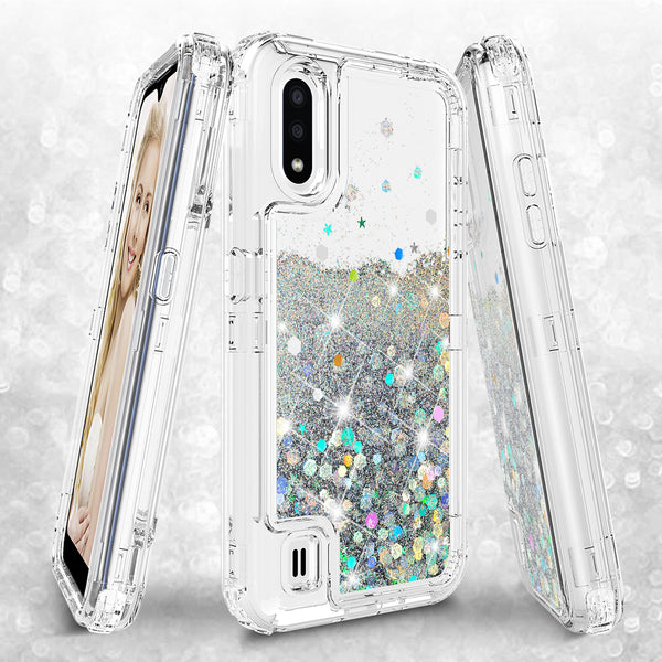 hard clear glitter phone case for samsung galaxy a01 - clear - www.coverlabusa.com