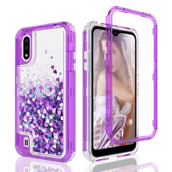 hard clear glitter phone case for samsung galaxy a01 - purple - www.coverlabusa.com
