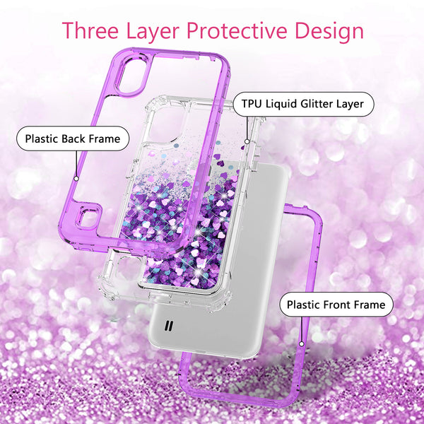 hard clear glitter phone case for samsung galaxy a01 - purple - www.coverlabusa.com