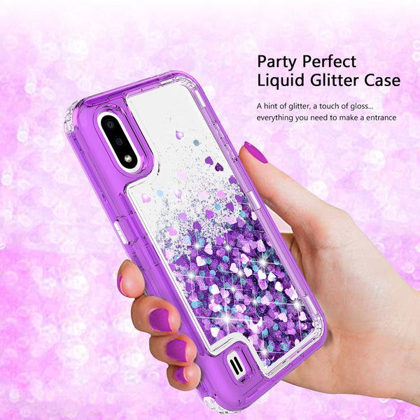 hard clear glitter phone case for samsung galaxy a01 - purple - www.coverlabusa.com