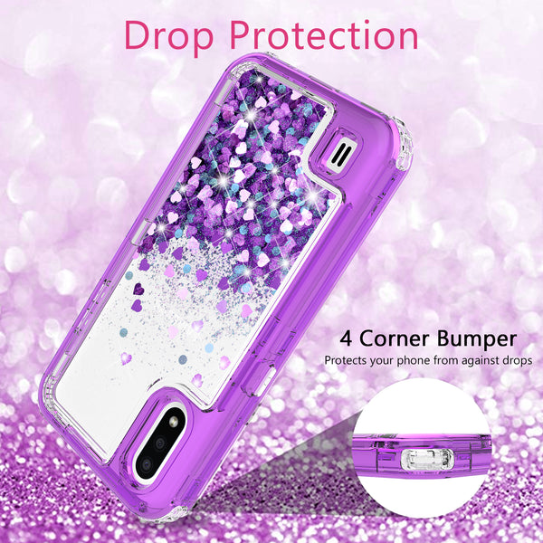 hard clear glitter phone case for samsung galaxy a01 - purple - www.coverlabusa.com