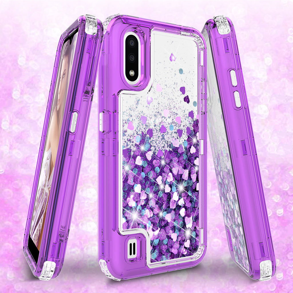 hard clear glitter phone case for samsung galaxy a01 - purple - www.coverlabusa.com