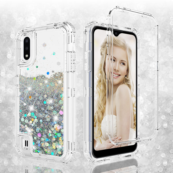 hard clear glitter phone case for samsung galaxy a01 - clear - www.coverlabusa.com