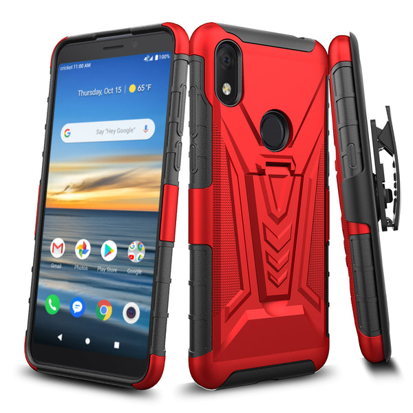 holster kickstand hyhrid phone case for alcatel jitterbug smart 3 - red - www.coverlabusa.com