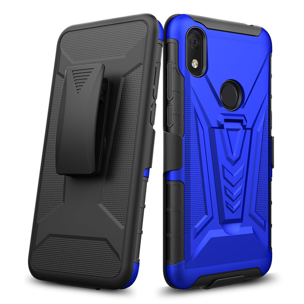holster kickstand hyhrid phone case for alcatel jitterbug smart 3 - blue - www.coverlabusa.com
