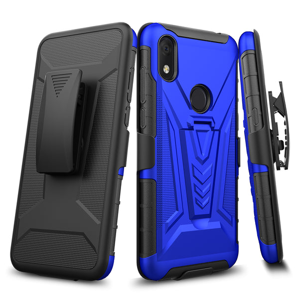 holster kickstand hyhrid phone case for alcatel jitterbug smart 3 - blue - www.coverlabusa.com
