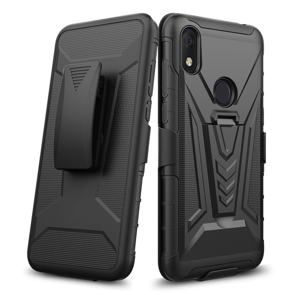 holster kickstand hyhrid phone case for alcatel jitterbug smart 3 - black - www.coverlabusa.com