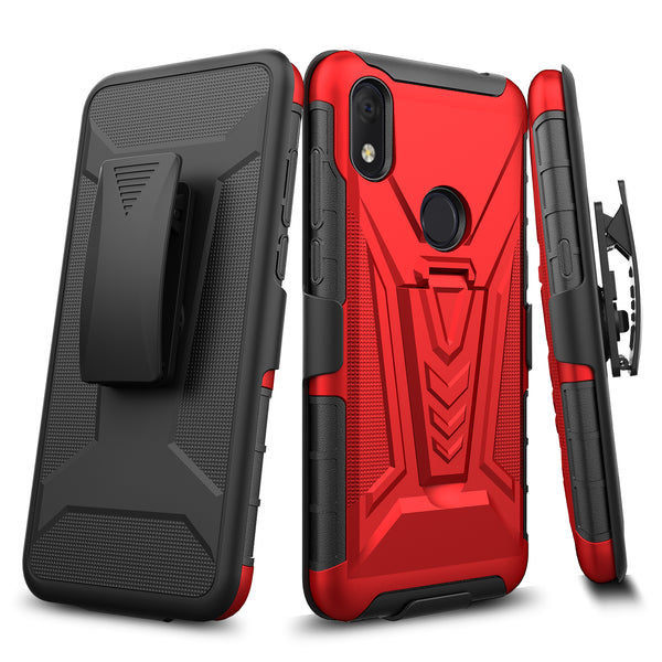 holster kickstand hyhrid phone case for alcatel jitterbug smart 3 - red - www.coverlabusa.com
