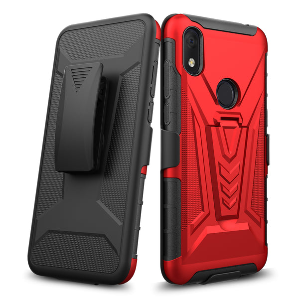 holster kickstand hyhrid phone case for alcatel jitterbug smart 3 - red - www.coverlabusa.com