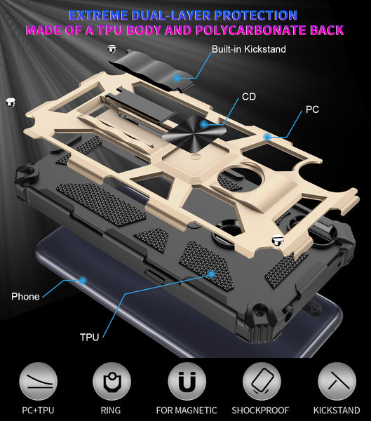 ring car mount kickstand hyhrid phone case for alcatel lumos/at&t alcatel axel - gold - www.coverlabusa.com
