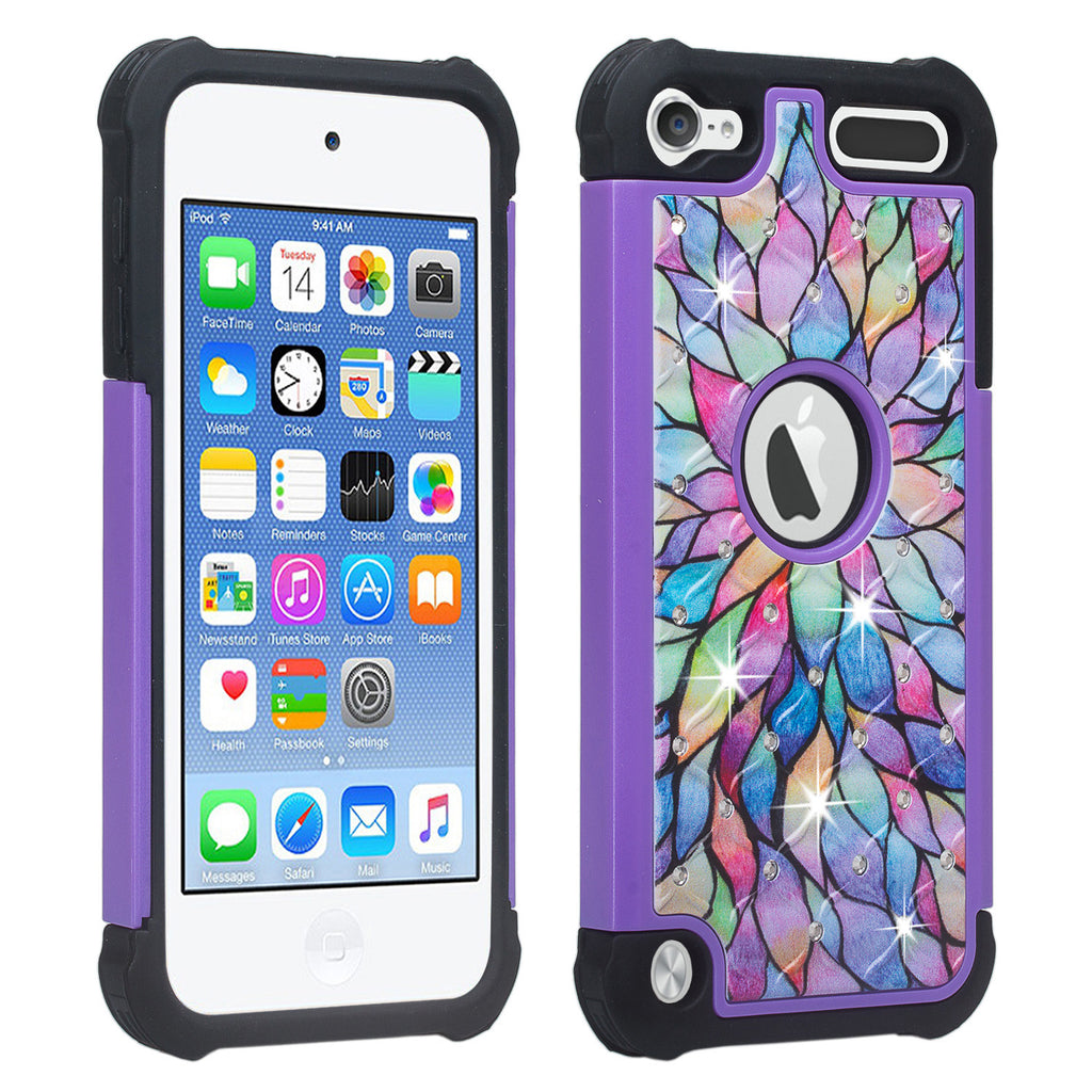 apple ipod touch6 diamond rhinestone case - rainbow flower - www.coverlabusa.com