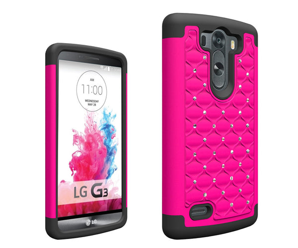 LG G3 s Rhinestone Case - Hot Pink/Black - www.coverlabusa.com