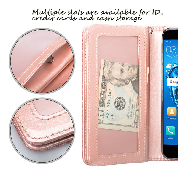 Huawei Ascend XT 2 Glitter Wallet Case - Rose Gold - www.coverlabusa.com