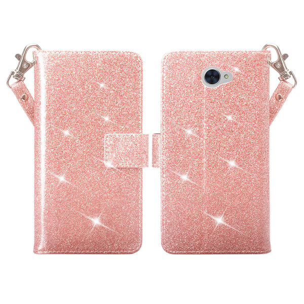 Huawei Ascend XT 2 Glitter Wallet Case - Rose Gold - www.coverlabusa.com