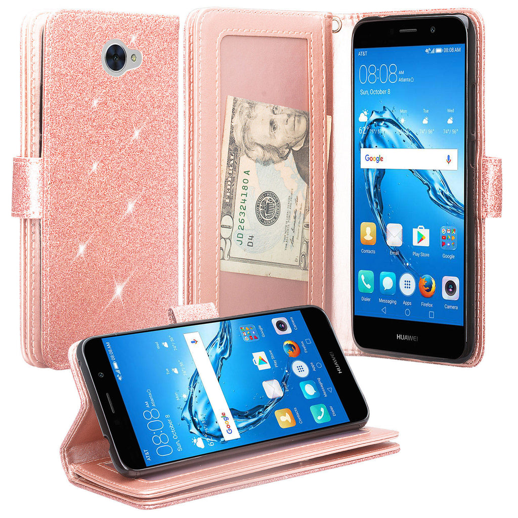 Huawei Ascend XT 2 Glitter Wallet Case - Rose Gold - www.coverlabusa.com