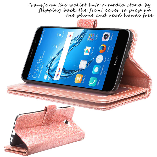 Huawei Ascend XT 2 Glitter Wallet Case - Rose Gold - www.coverlabusa.com
