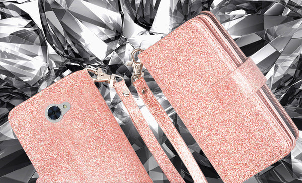 Huawei Ascend XT 2 Glitter Wallet Case - Rose Gold - www.coverlabusa.com