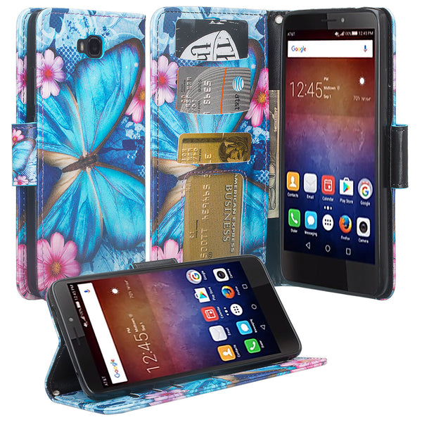 huawei ascend xt leather wallet case - blue butterfly - www.coverlabusa.com