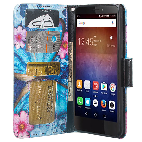 huawei ascend xt leather wallet case - blue butterfly - www.coverlabusa.com